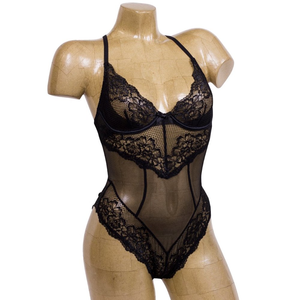 L'Agent SEXY BLACK BODYSUIT TEDDY LINGERIE 32B S